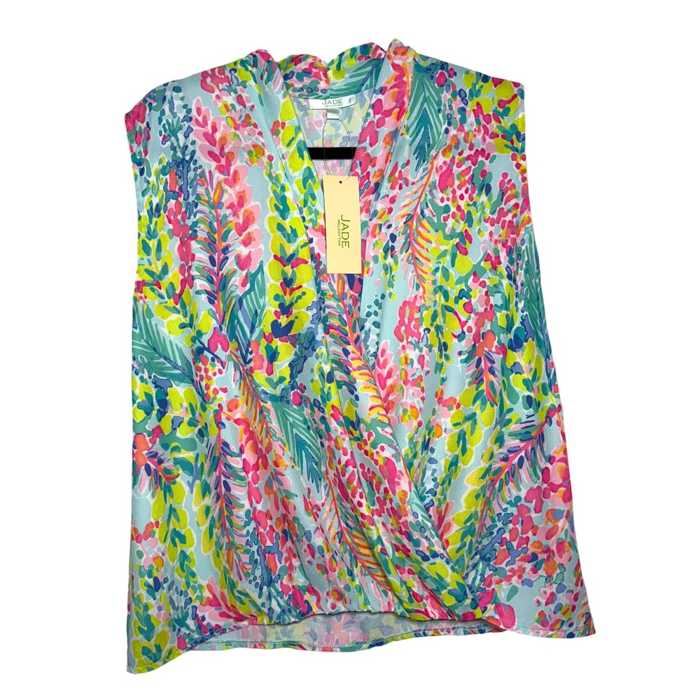 Jade Melody Tam Floral Surplice Sleeveless Blouse Top‎ S NWT